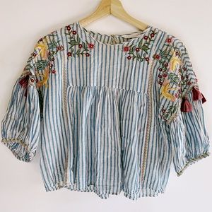 Zara Trafaluc Embroidered Short Sleeve Blouse. Size 6.